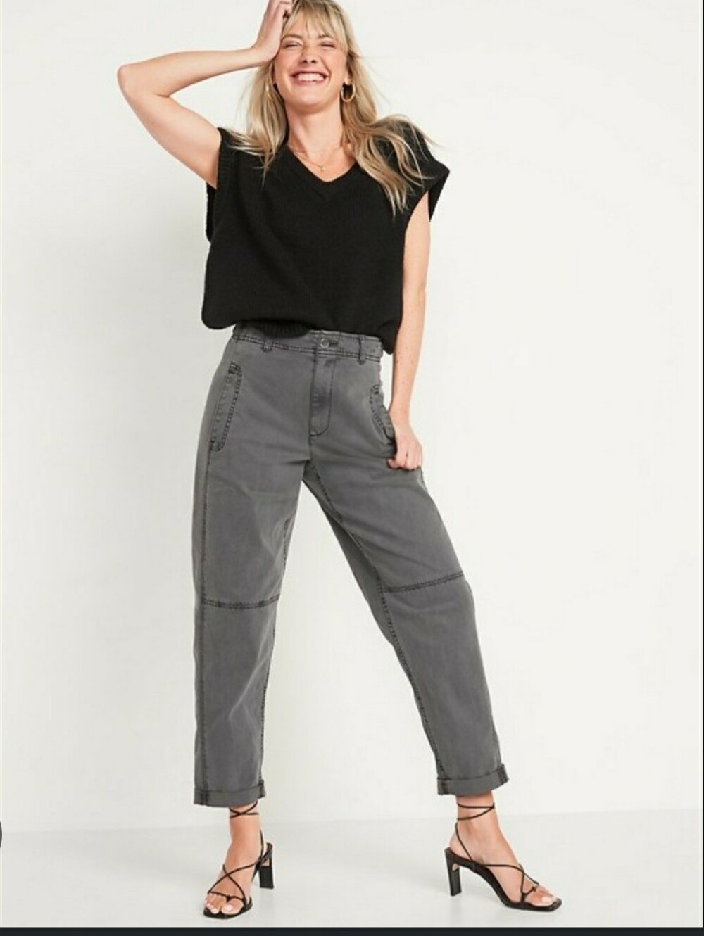 Old Navy High-Waisted Slouchy Balloon Workwear Pants - Stone Wall - S